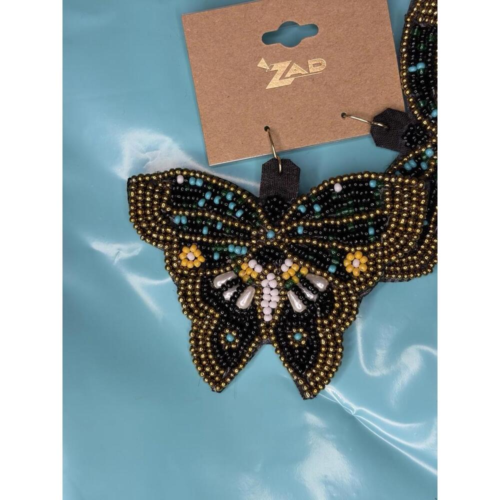 Zad Butterfly Earrings Women NWT Dangle Beaded Black Teal Gold White Yellow - Picture 4 of 7